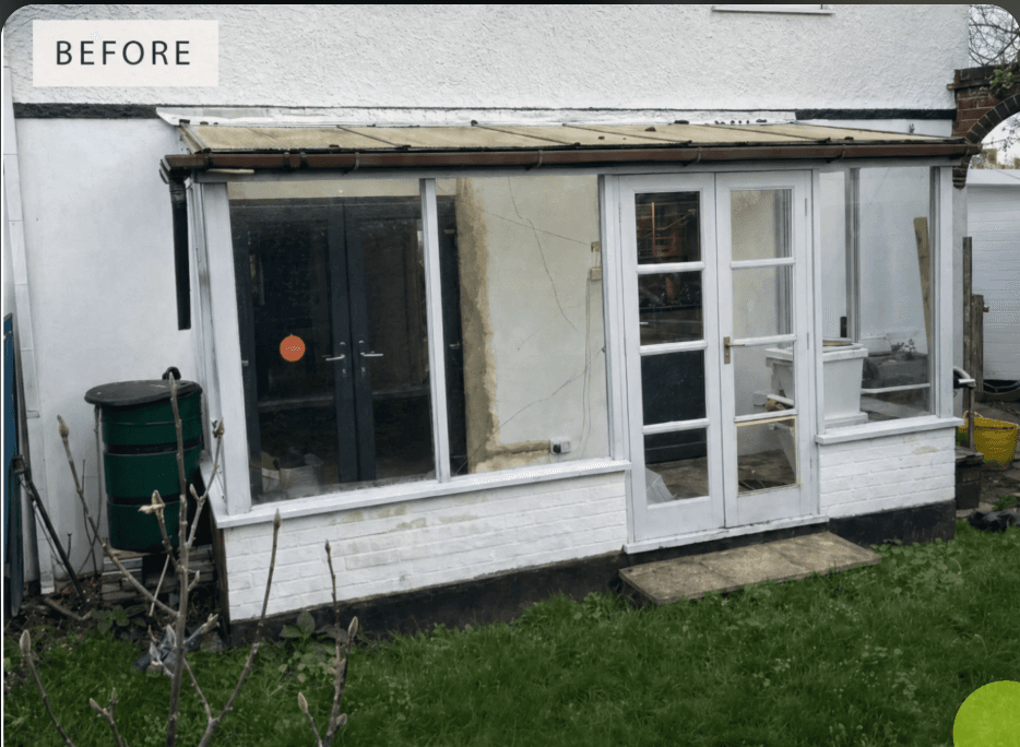 Old white uPVC conservatory before renovation, SW13 Barnes