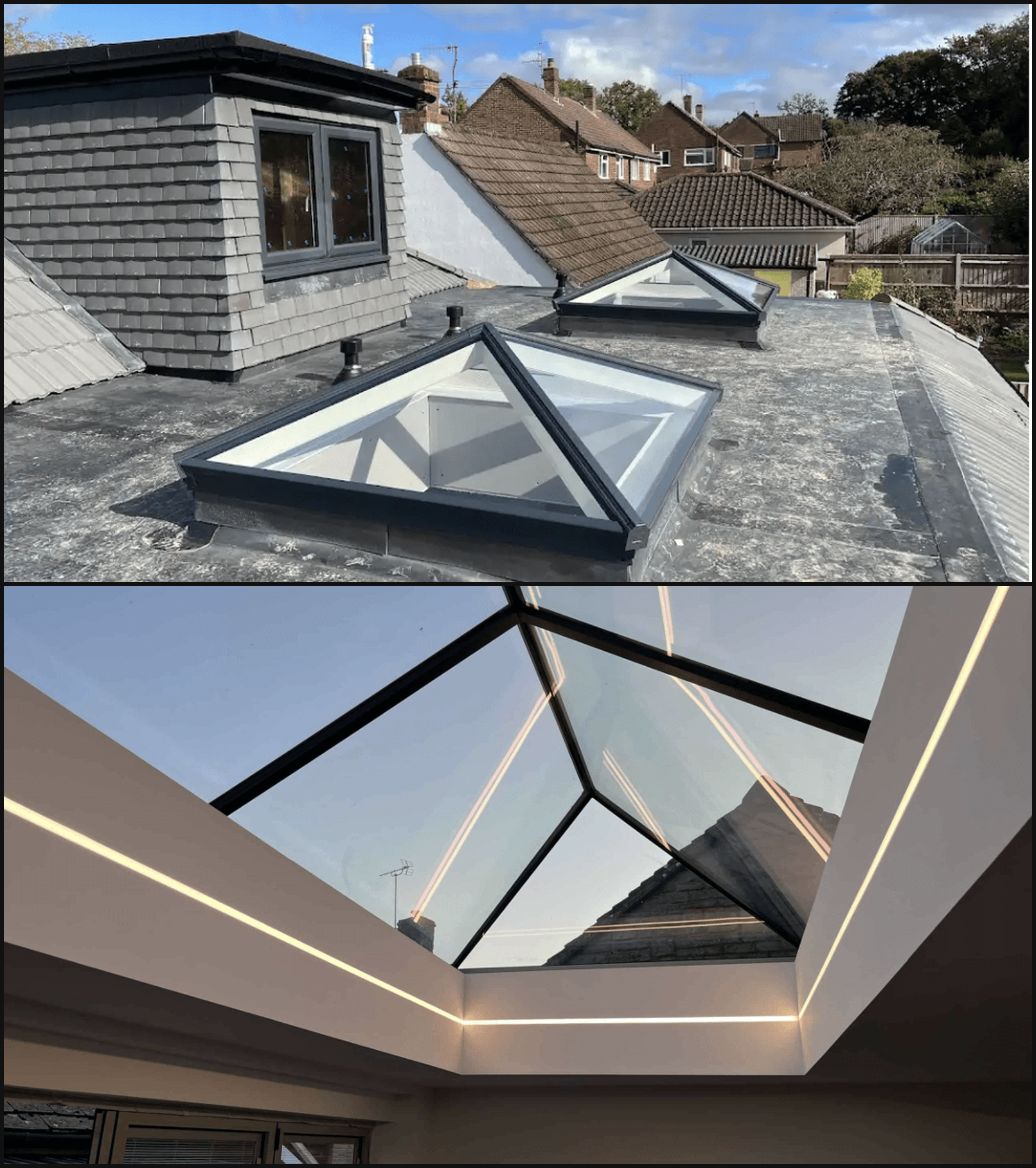 Roof lantern installation on flat roof extension, SM3 Cheam Surrey