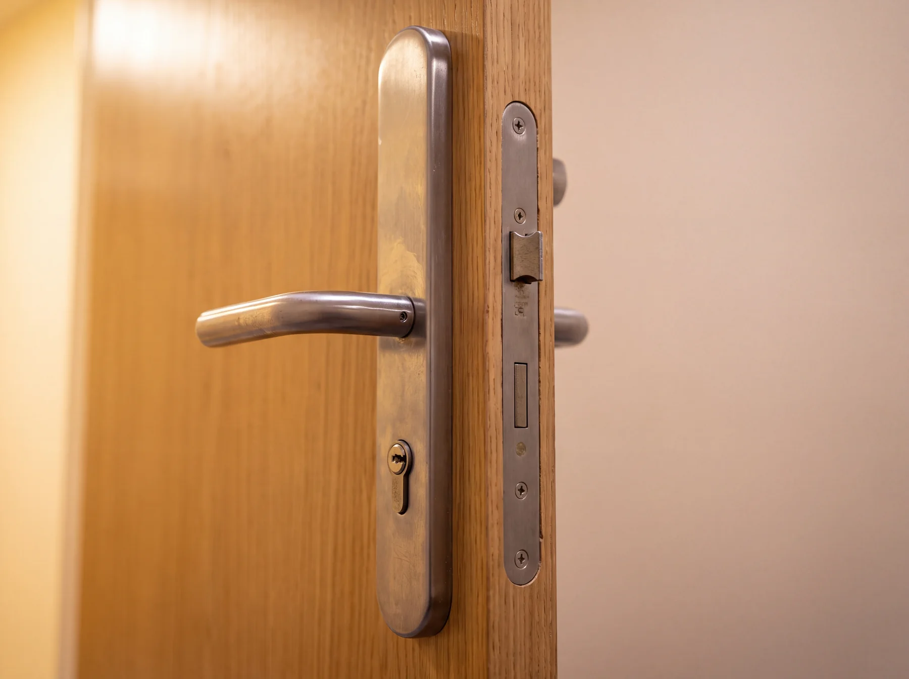 Certified lever handle and lock mechanism on a fire door
